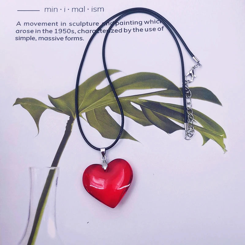 Y2k Love Heart Necklace for Women Fashion Hip Hop Red Hearts Pink Pendants Necklaces Rope Chain Girls Rave Gift Gothic Jewelry
