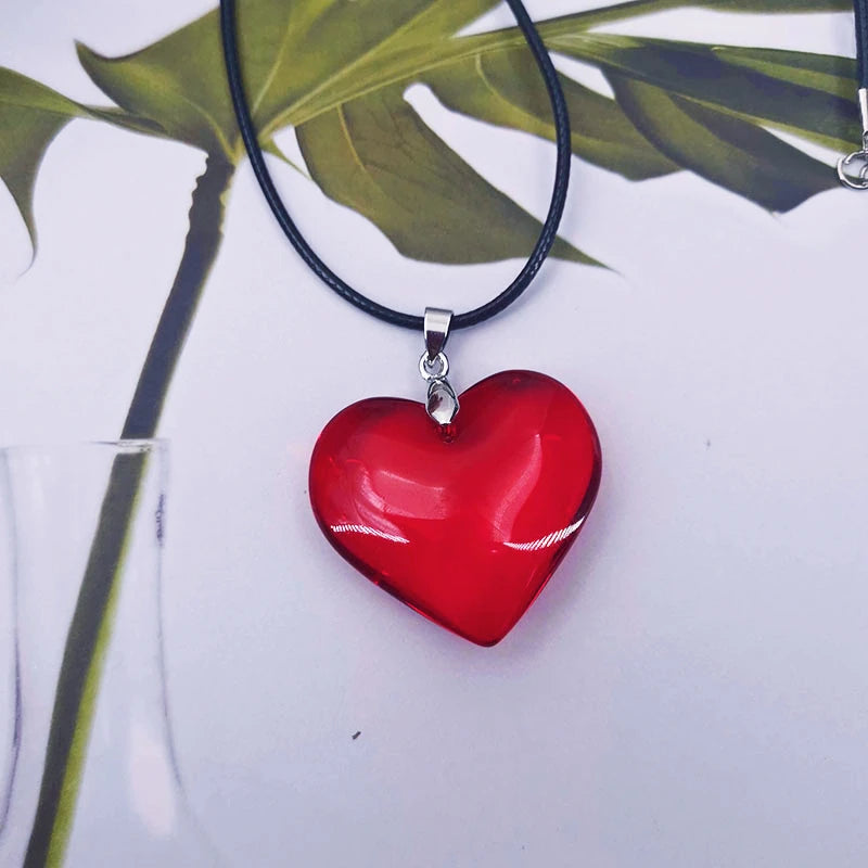 Y2k Love Heart Necklace for Women Fashion Hip Hop Red Hearts Pink Pendants Necklaces Rope Chain Girls Rave Gift Gothic Jewelry