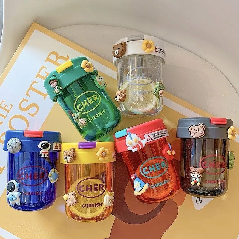 Eco-Friendly 300ml Straw Water Bottle for Kids: BPA-Free, Portable, School-Ready with Convenient Strap
