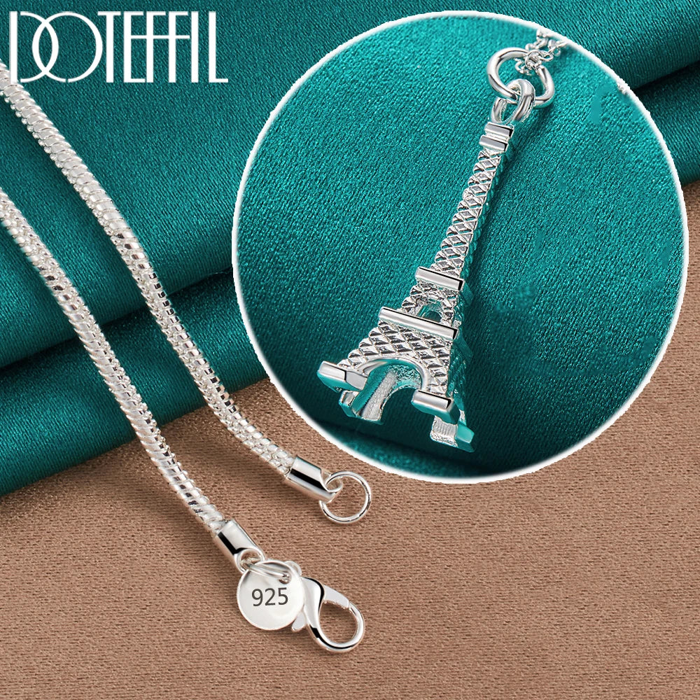 DOTEFFIL 925 Sterling Silver 16-30 Inch Chain Eiffel Tower Paris Pendant Necklace For Woman Wedding Engagement Fashion Jewelry