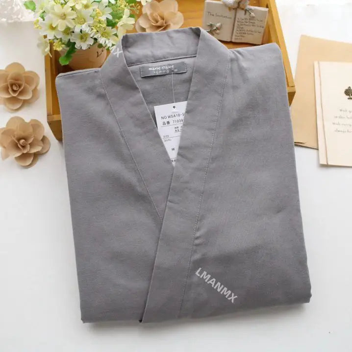Japanese Style Kimono Cardigan Pants 2pcs Set Men's Nightwear Bathrobe Cotton Comfortable Home Suit Robe Sleepwear Daily Casual