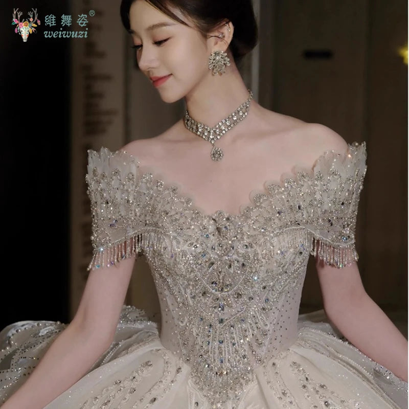 High End Quality Princess Dresses Ball Gown Crystal Heavy Beading 2025 Luxury Bridal Wedding Off Shoulder Main Wedding Dress