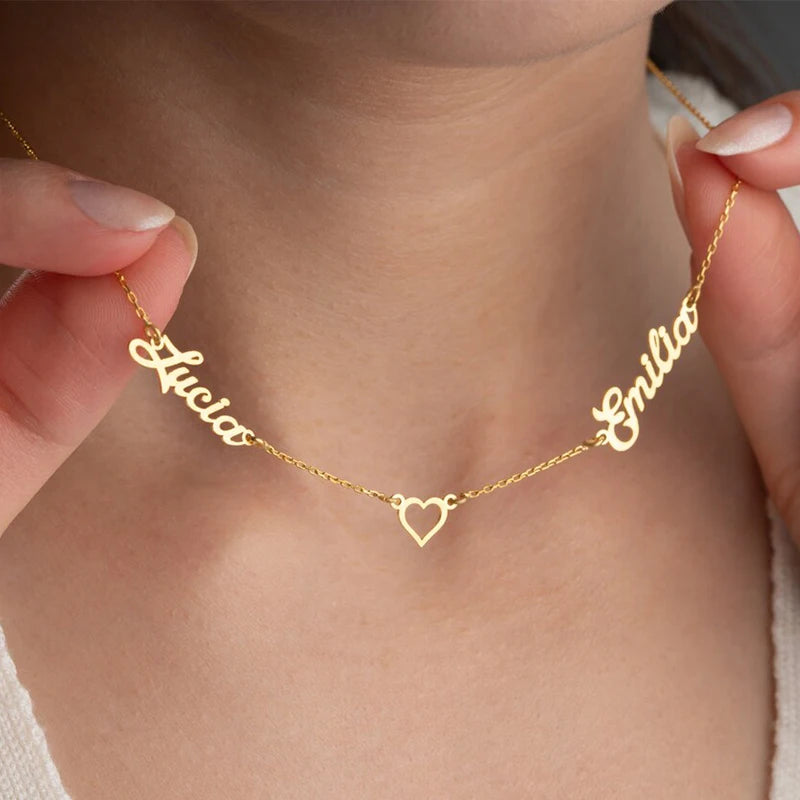 Personalized Custom Multiple Names Heart Necklace Stianless Steel Custom Couple Kids Name Necklace Family Christmas Jewelry Gift