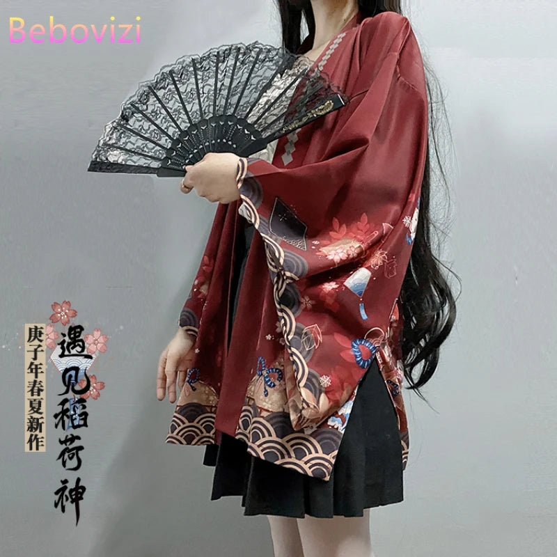 2023 New Summer Loose Red Black Japanese Samurai Streetwear Cardigan Women Men Harajuku Haori Kimono Cosplay Blouse Top Yukata