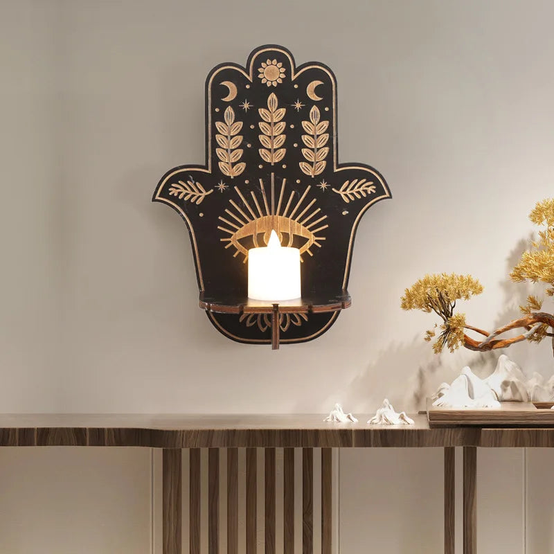 New Crystal Decorative Shelf Wooden Carving Pattern Handicraft Crystal Rack Home Candle Holder Decor Crystal Display Stand Craft