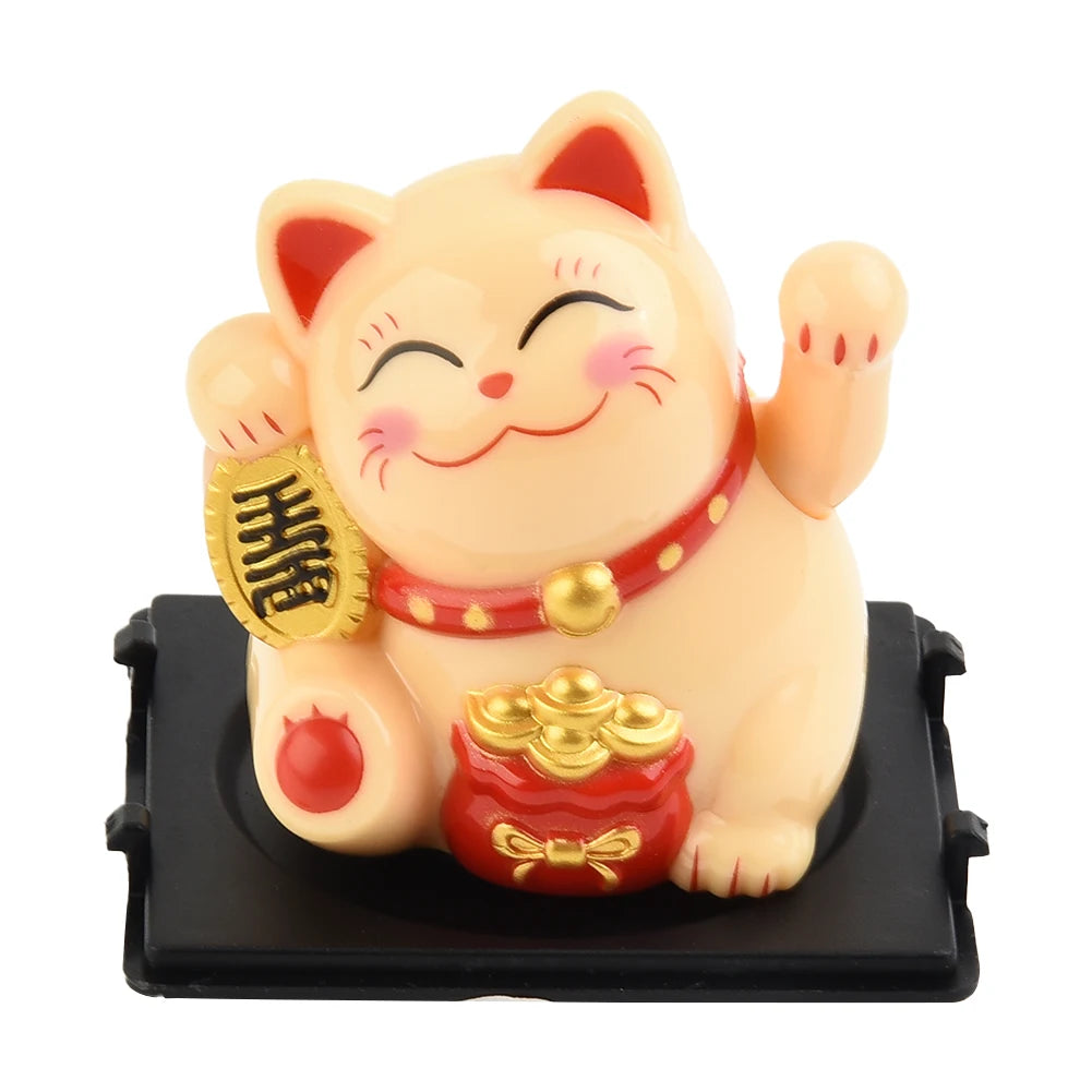 1pcs Solar Powered Maneki Neko Waving Arm Beckoning Fortune Cat Lucky Cat For Home Office And Car Decor