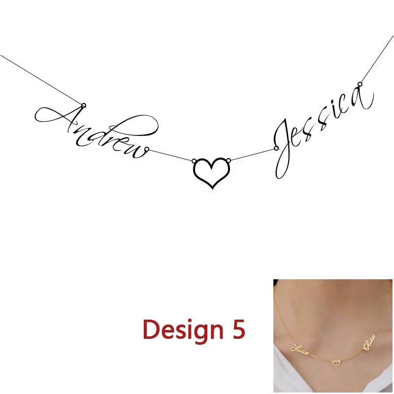 Custom Two Names Necklace with Heart Stainless Steel Couple Choker Personalized Jewelry Mother's Day Gift Women's Necklace Gift