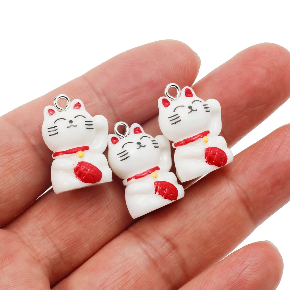 10pcs Cute Lucky Cat Resin Charms Kawaii Cartoon Animal Cats Pendants for Earrings Necklace Keychain Diy Jewelry Making Supplies