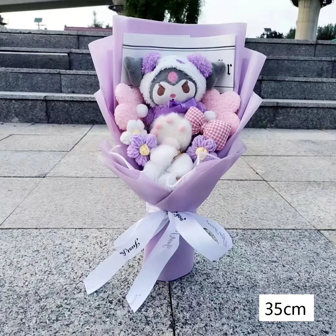 Christmas Gifts Sanrio Plush Flowers Bouquet Kuromi Plushie Soft Doll Animals Valentine's Day Birthday Wedding Party Gift