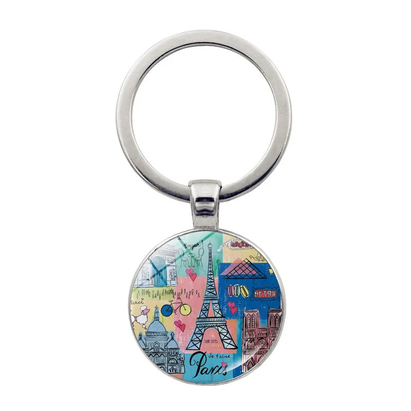 Paris Souvenirs Gifts Keychain France 2024 Eiffel Tower Triumphal Arch National Flag Glass Pendant Universal Car Bag Keyring