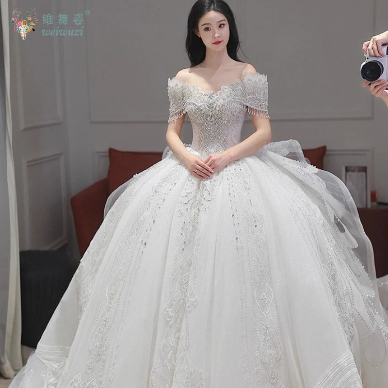 High End Quality Princess Dresses Ball Gown Crystal Heavy Beading 2025 Luxury Bridal Wedding Off Shoulder Main Wedding Dress