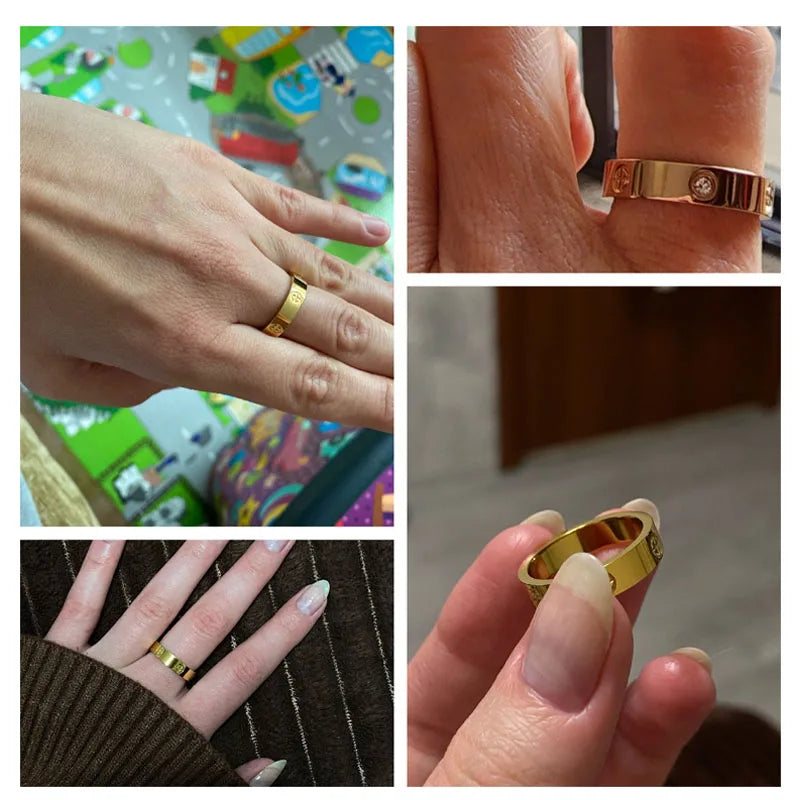 2024 Classic Cross with Stone Luxury Brand Stainless Steel Ring for Girl Women Couple Rings In Wedding Birthday Gift Never Fade