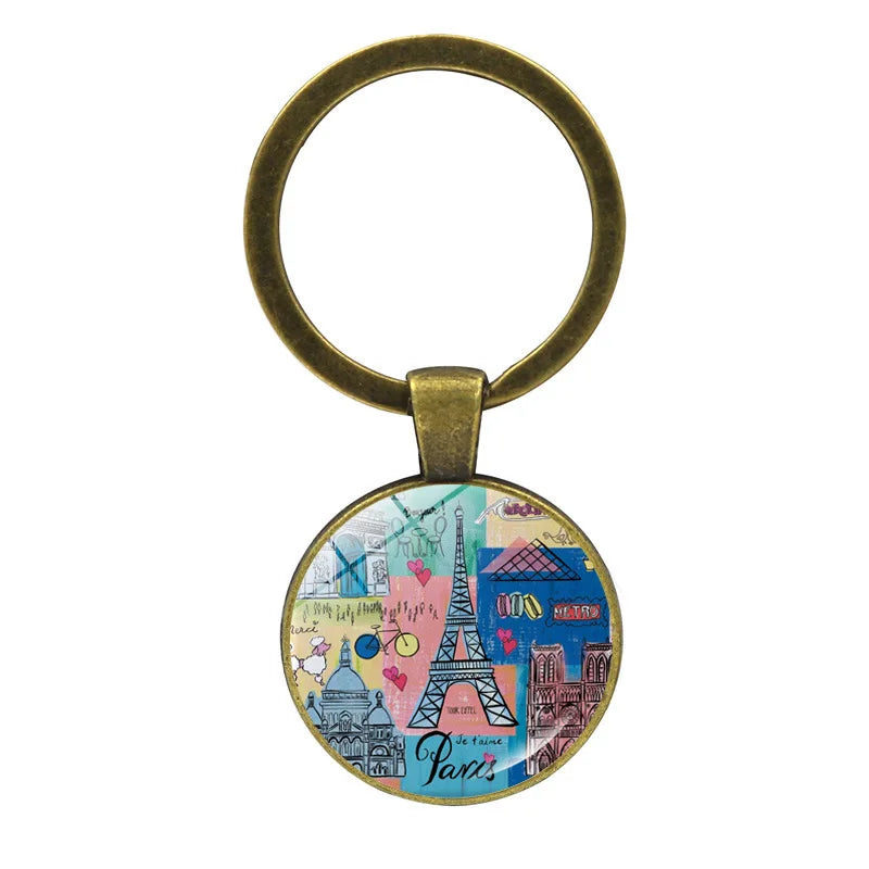 Paris Souvenirs Gifts Keychain France 2024 Eiffel Tower Triumphal Arch National Flag Glass Pendant Universal Car Bag Keyring