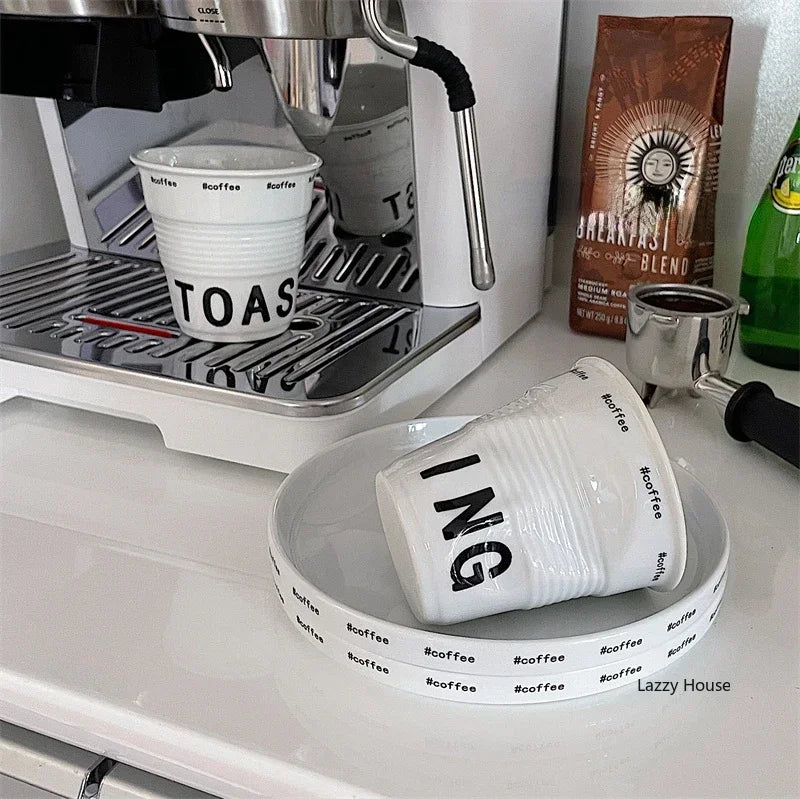 Ins Style Irregular Ceramic Mug Hand-pinch Coffee Cup Mugs Funny Glass Drinking Glasses Kawaii Cup Dessert Plate Mugs Coffee Cup