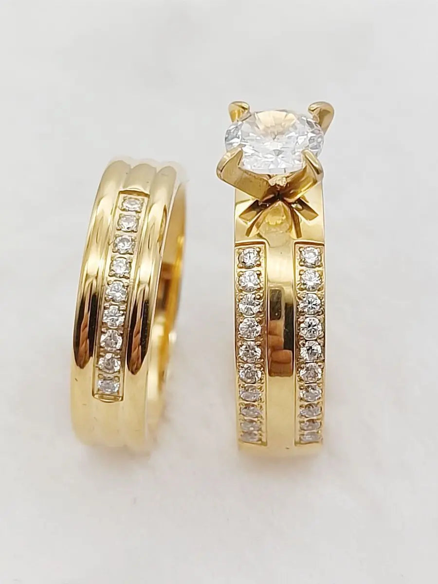 24k Gold Filled 316L Stainless Steel Jewelry Cz Diamond Wedding Rings Sets for Women Girls Ladies Engagement Statement Gifts