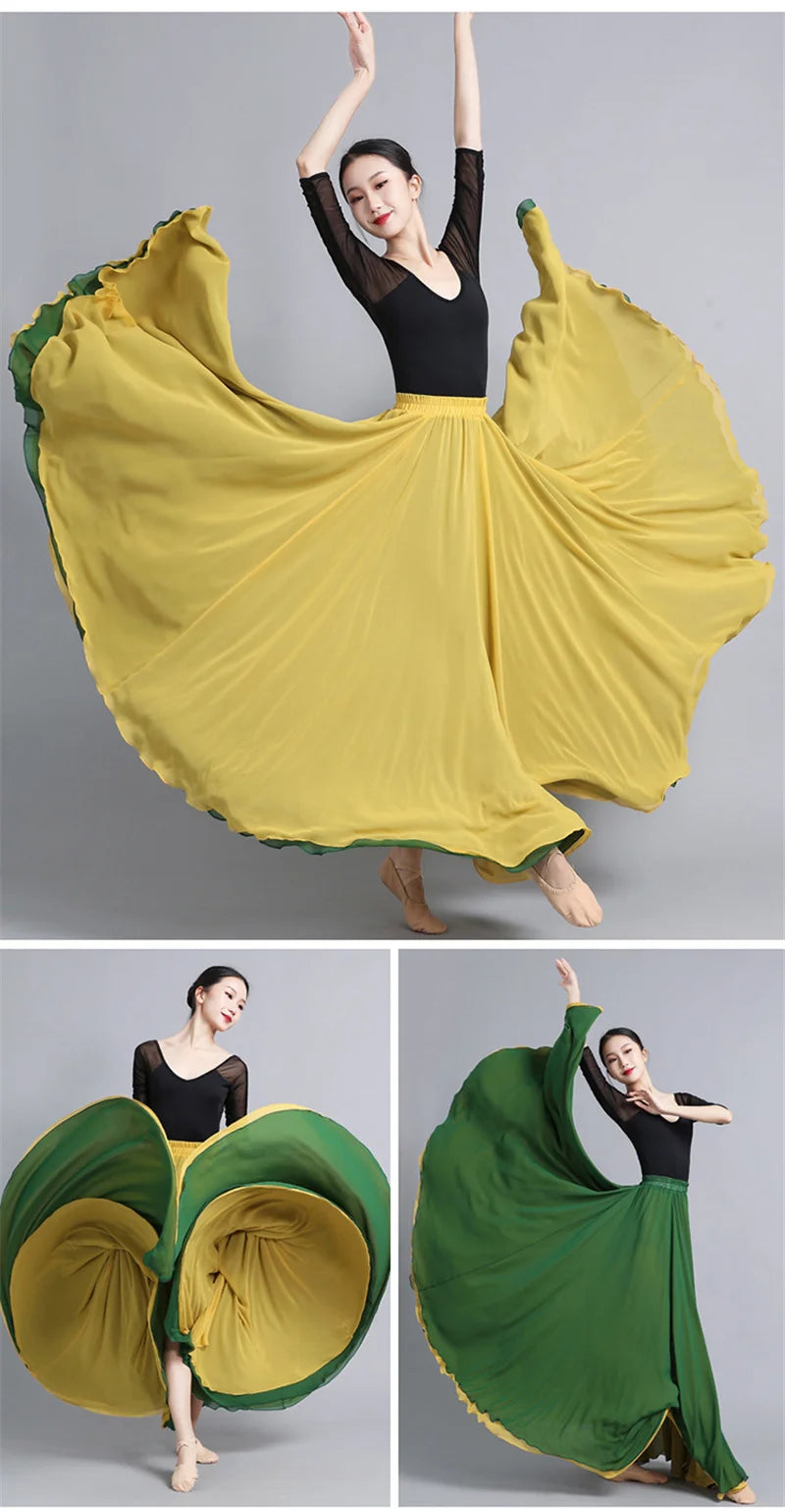 Flamenco Chiffon Dance Skirt for Women 720 Degrees Solid Color Long Skirts Dancer Practice Wear Chinese Style Skirt with Big Hem