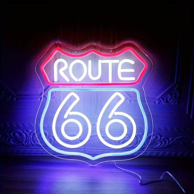 Historic Route 66 Neon Sign, Home Art Man Cave Neon Lights, For Bedroom Home Office Hotel Cafe Recreation Room Wall Decor