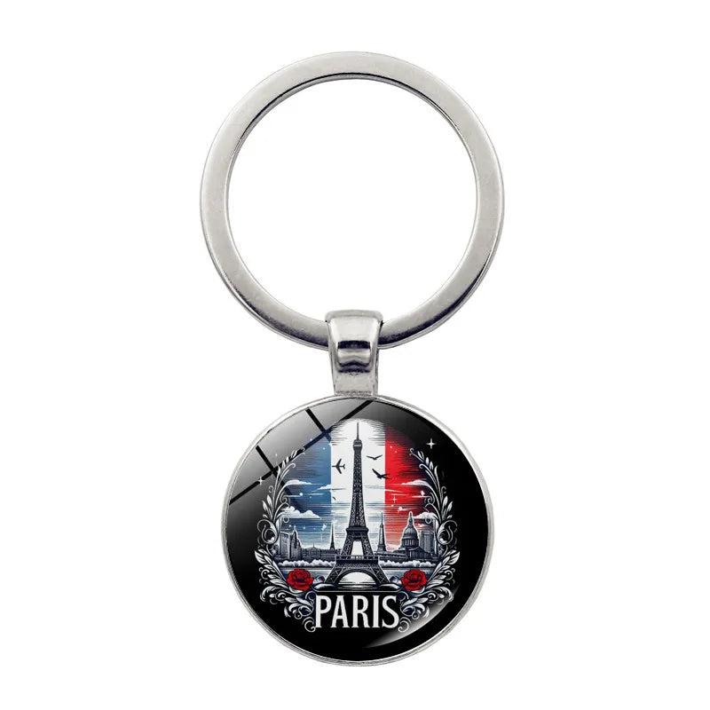 Paris Souvenirs Gifts Keychain France 2024 Eiffel Tower Triumphal Arch National Flag Glass Pendant Universal Car Bag Keyring