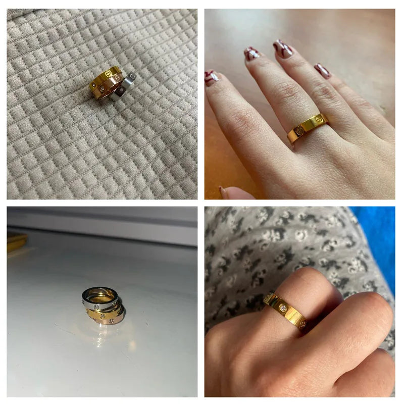 2024 Classic Cross with Stone Luxury Brand Stainless Steel Ring for Girl Women Couple Rings In Wedding Birthday Gift Never Fade