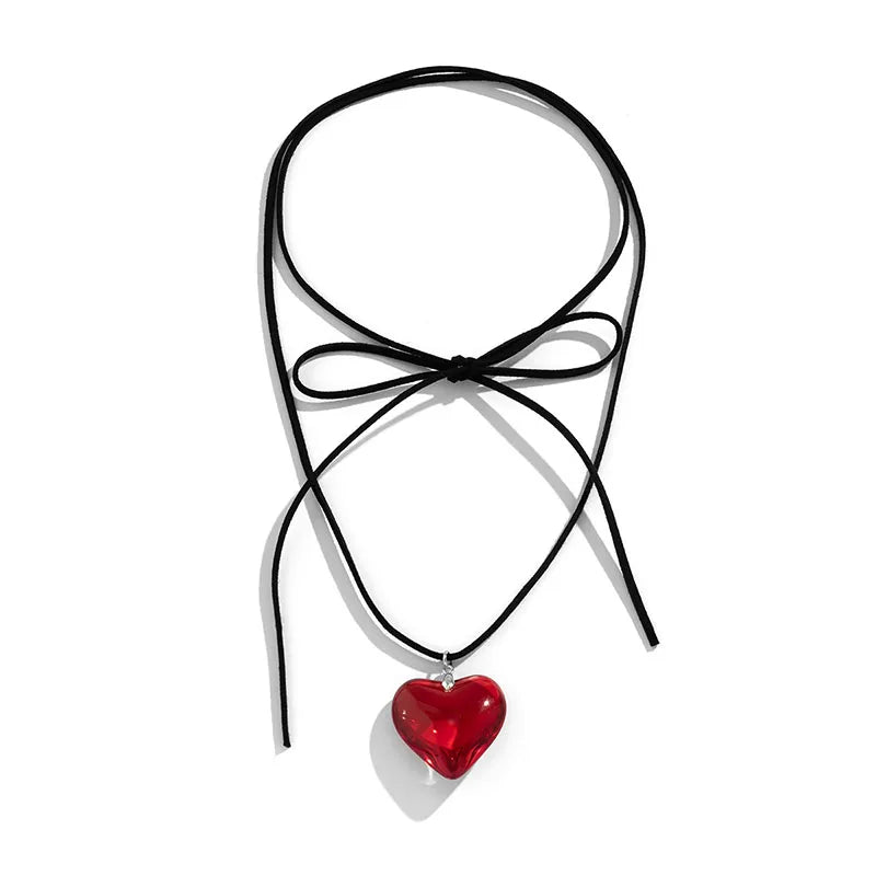 Y2k Love Heart Necklace for Women Fashion Hip Hop Red Hearts Pink Pendants Necklaces Rope Chain Girls Rave Gift Gothic Jewelry