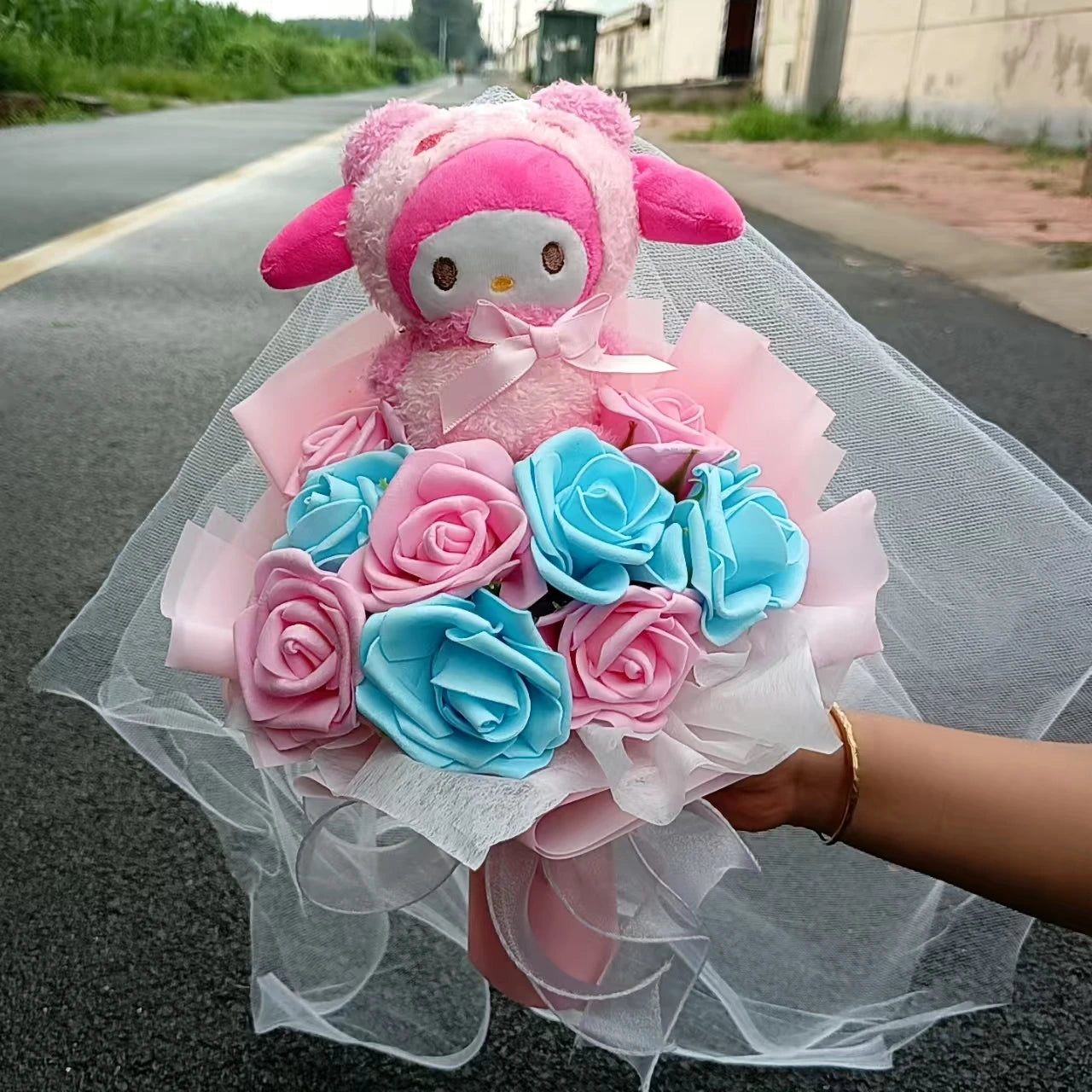 Christmas Gifts Sanrio Plush Flowers Bouquet Kuromi Plushie Soft Doll Animals Valentine's Day Birthday Wedding Party Gift
