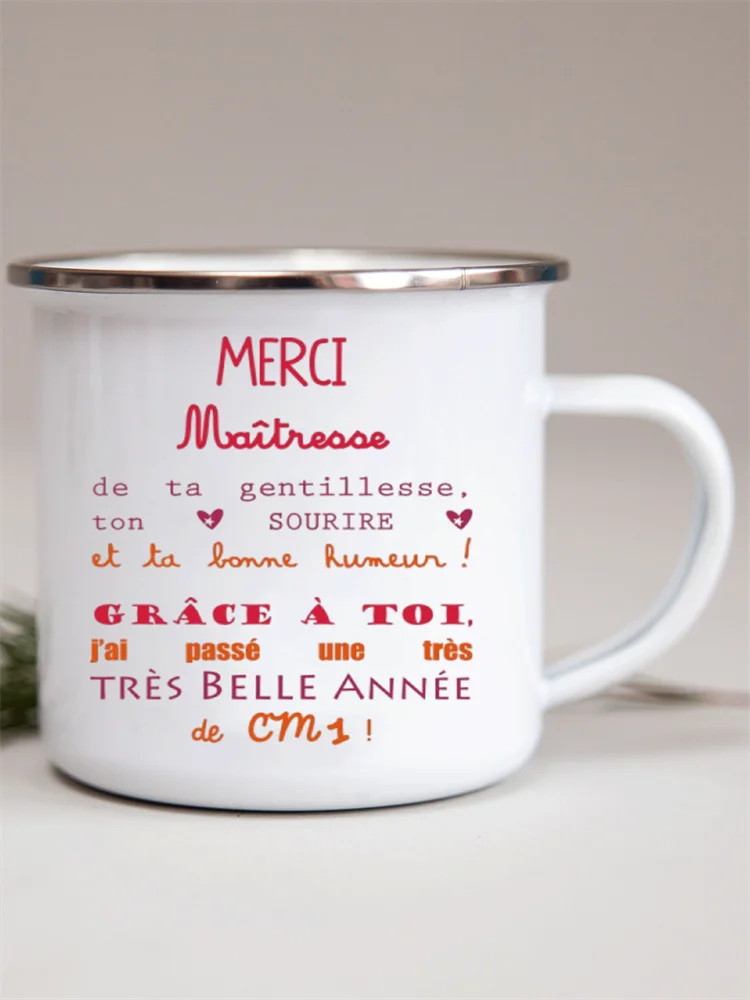 French Flower Printed Enamel Mugs Creative Coffee Mug Milk Wine Beer Drink Juice Cup School Home Handle Drinkware Teacher Gifts