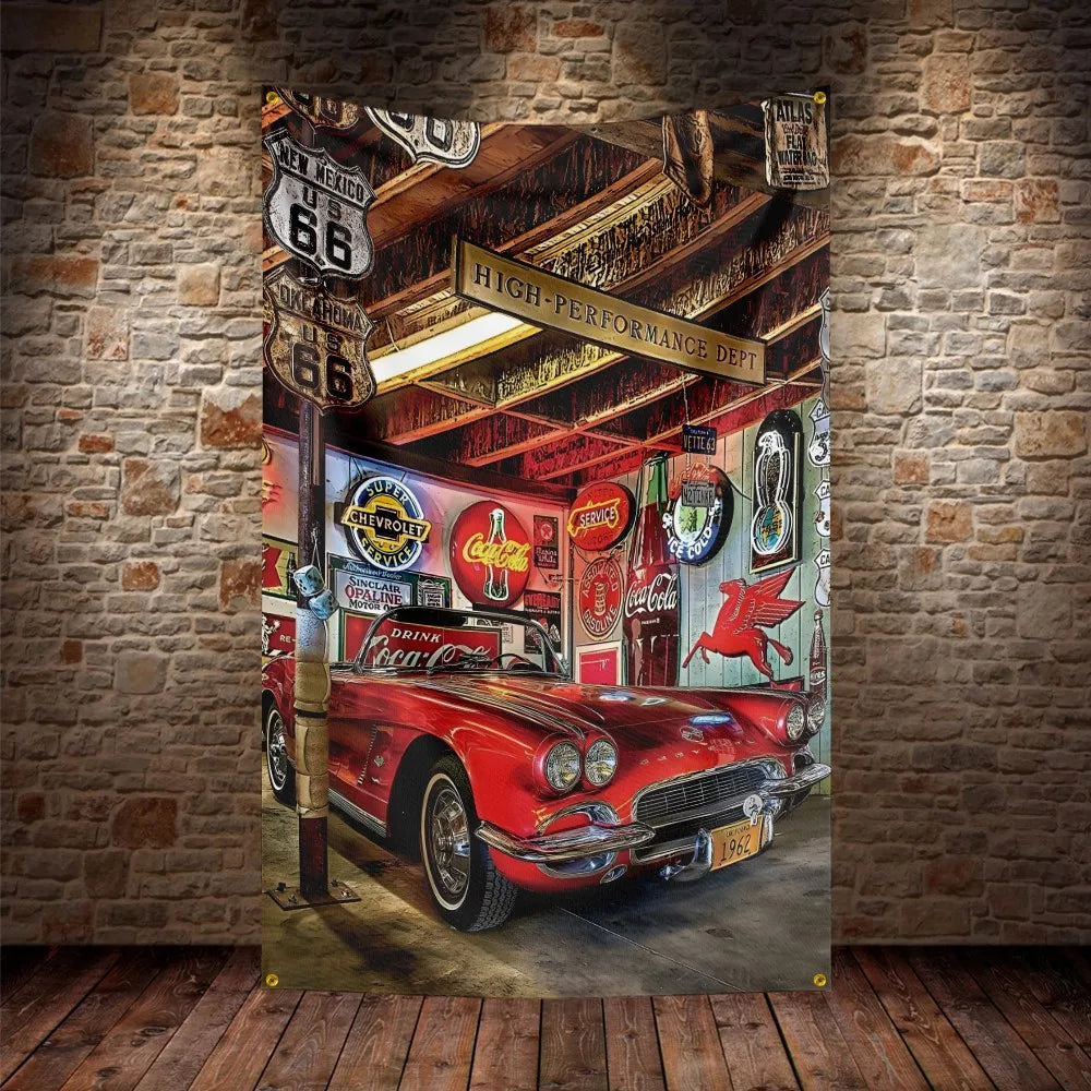 3X5Ft U.S. Route 66 Motorcycle Flag Polyester Digital Printing Car Banner For Decor
