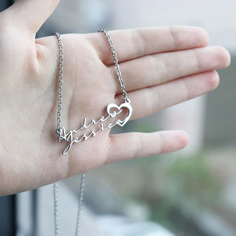 Custom Two Names Necklace with Heart Stainless Steel Couple Choker Personalized Jewelry Mother's Day Gift Women's Necklace Gift