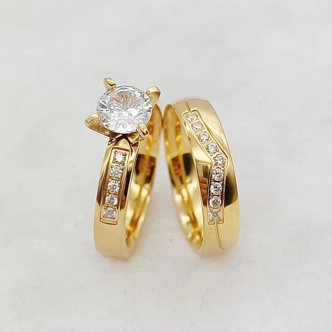 24k Gold Filled 316L Stainless Steel Jewelry Cz Diamond Wedding Rings Sets for Women Girls Ladies Engagement Statement Gifts