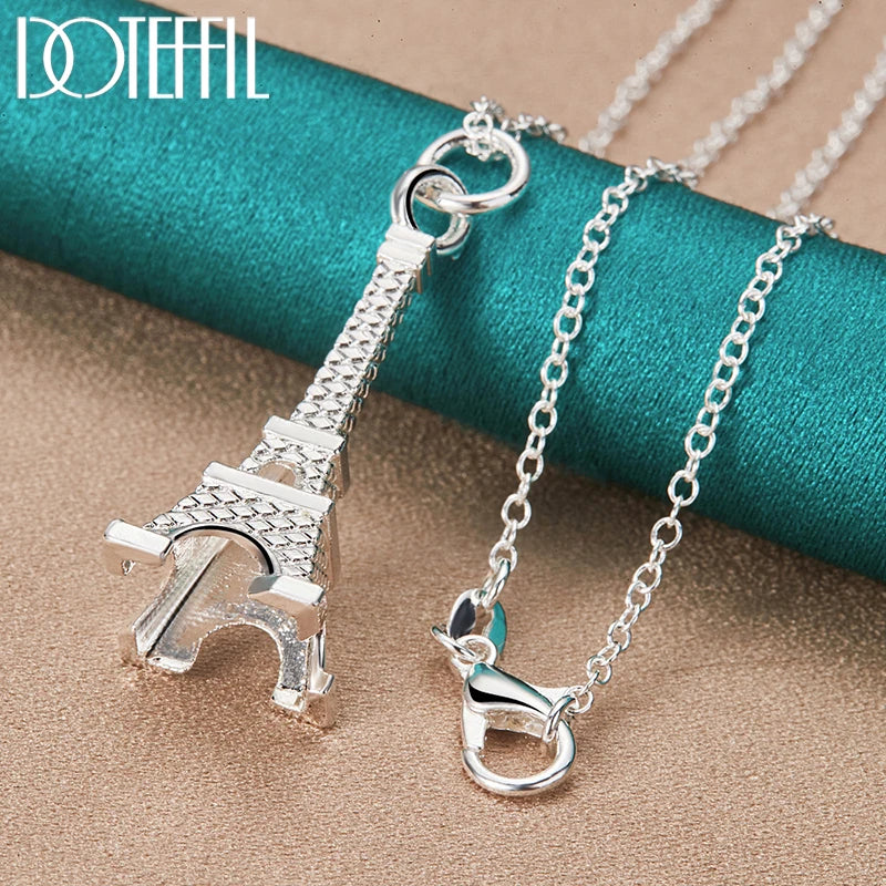 DOTEFFIL 925 Sterling Silver 16-30 Inch Chain Eiffel Tower Paris Pendant Necklace For Woman Wedding Engagement Fashion Jewelry