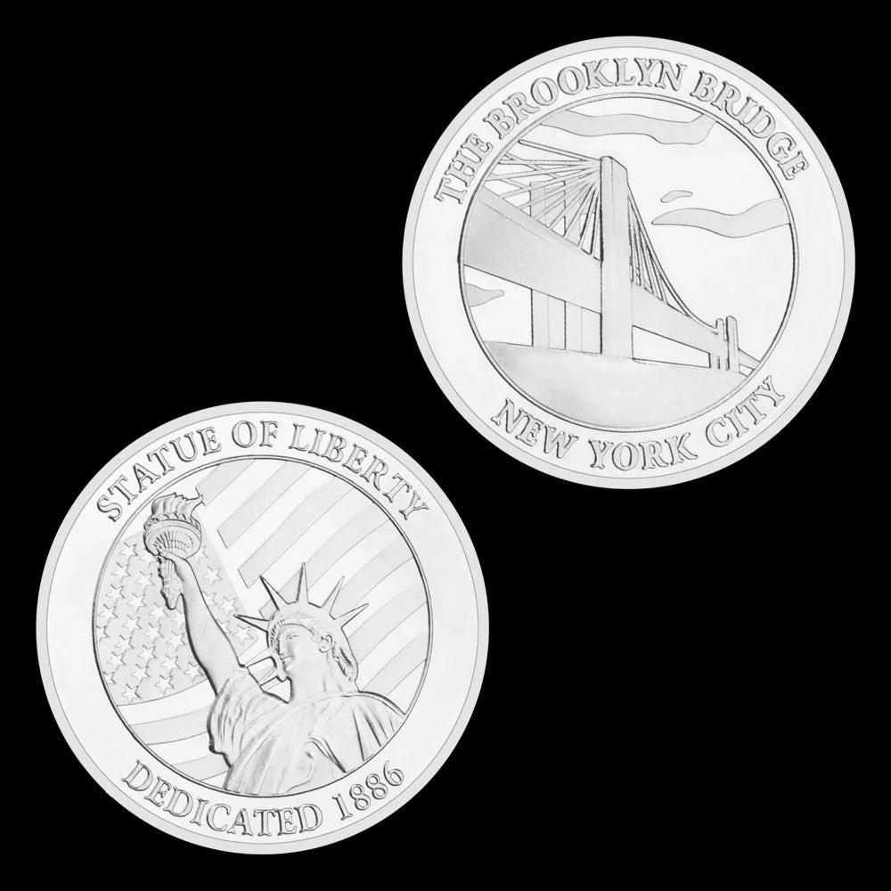 US Statue of Liberty Souvenir New York City The Brooklyn Bridge Pattern Golden Commemorative Coin Collectibles Liberty Coin