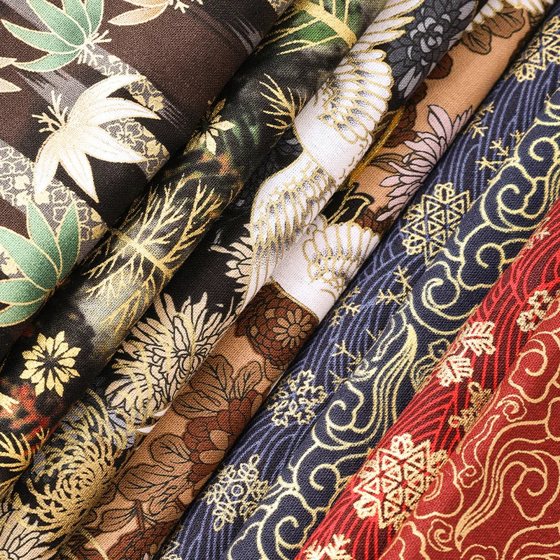 0.5/1/2 Yard 100% Cotton Fabric Traditional Japanese Kimono Style Print DIY Handmade Making Cheongsam, Hanfu, Holiday Decoration