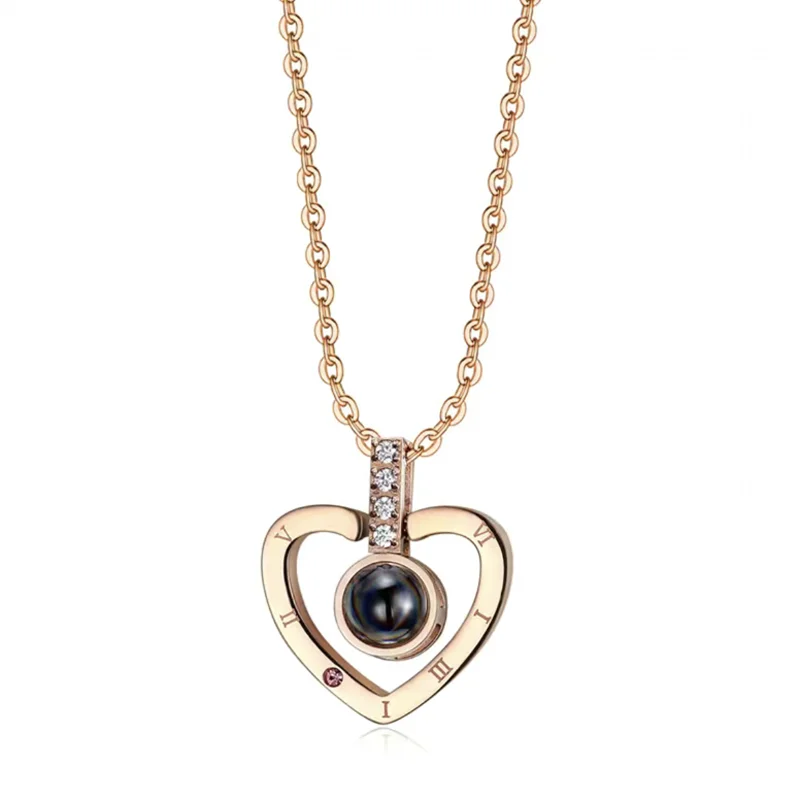 I Love You Necklace With Rose Gifts Box 100 Languages Projection Pendant Jewelry For Girlfriend 2023 New In Romantic Accessories