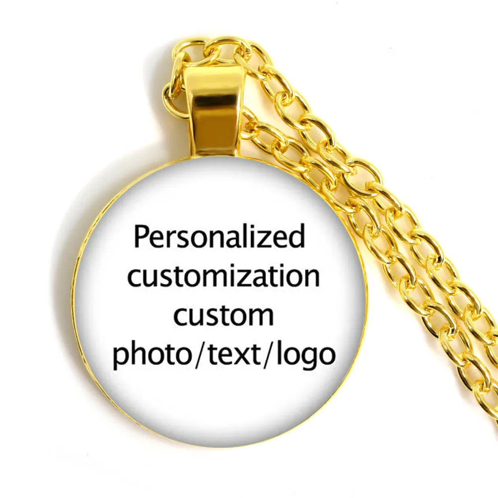 Custom Necklace Photo Text Logo Pictures Glass Cabochon Pendant Necklace Baby Mom Dad Family Anniversary Personalized Gift