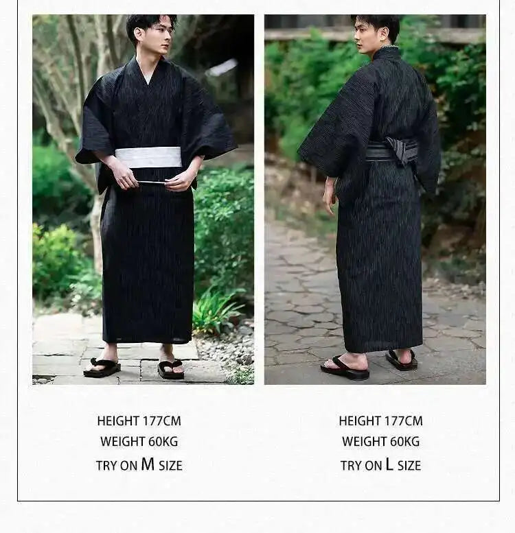 Traditional Japanese KIMONO Fashion YUKATA Summer Men Long Robes With Belt 95% Cotton Pajamas Set Male Sleepwear Bathrobe