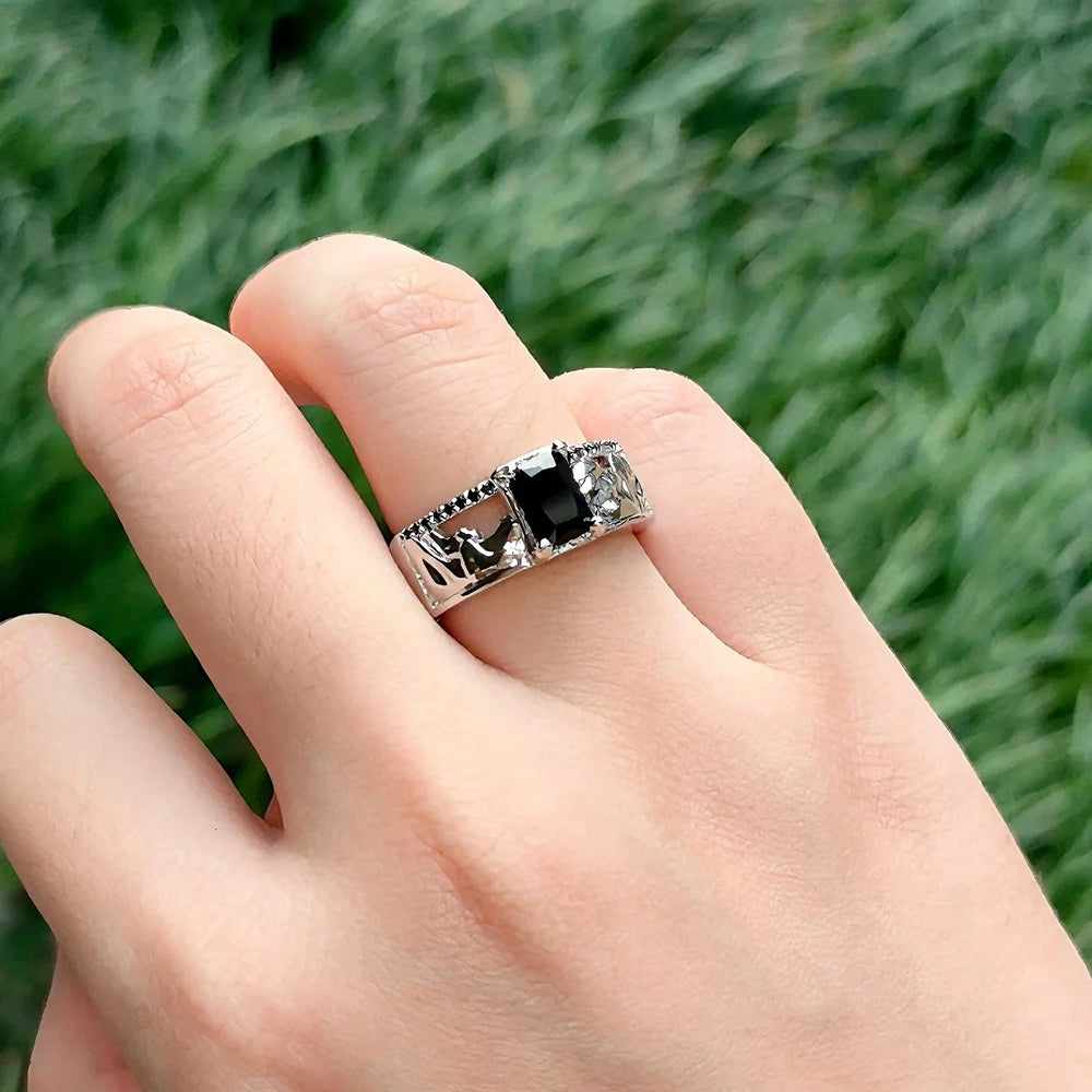 Game Love And Deepspace Sylus Rings Cosplay Black Gemstone Couple Ring Alloy Adjustable Jewelry Accessories Christmas Gift