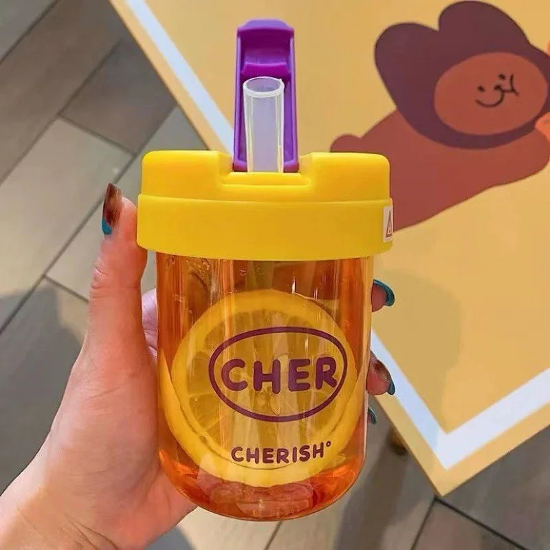 Eco-Friendly 300ml Straw Water Bottle for Kids: BPA-Free, Portable, School-Ready with Convenient Strap