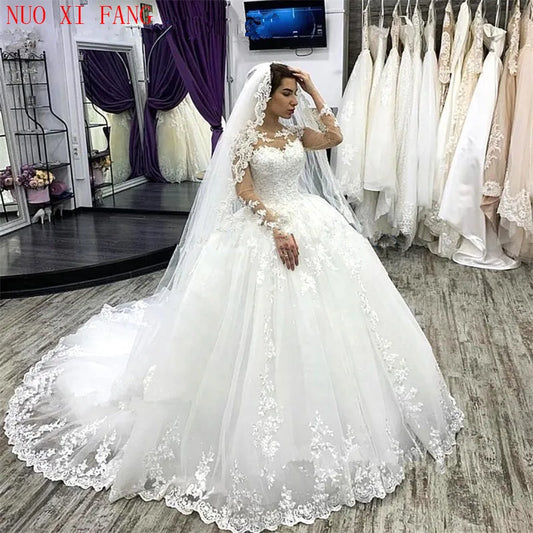 Customized Elegant Long Sleeves Plus Size Wedding Dress White Robe De Mariee 2024 Appliques Lace Bridal Gowns Vestido De Novias