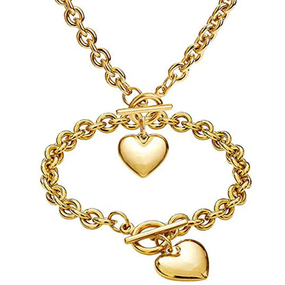 Love Heart Necklace and Bracelet Jewelry Sets for Women Gift Stainless Steel Engagement Wedding Party Chain Set Jewelry Fashion
