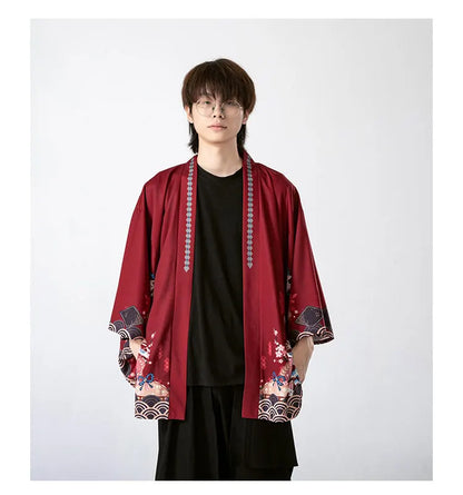 2023 New Summer Loose Red Black Japanese Samurai Streetwear Cardigan Women Men Harajuku Haori Kimono Cosplay Blouse Top Yukata