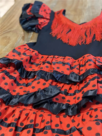 Traditional Spanish Flamenco Dance Dress For Girls Classic Flamengo Gypsy Style Skirt Bullfight Festival Mexican Girl Red