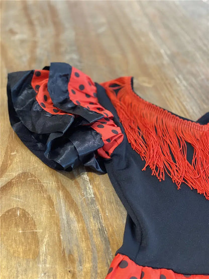 Traditional Spanish Flamenco Dance Dress For Girls Classic Flamengo Gypsy Style Skirt Bullfight Festival Mexican Girl Red