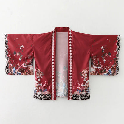 2023 New Summer Loose Red Black Japanese Samurai Streetwear Cardigan Women Men Harajuku Haori Kimono Cosplay Blouse Top Yukata