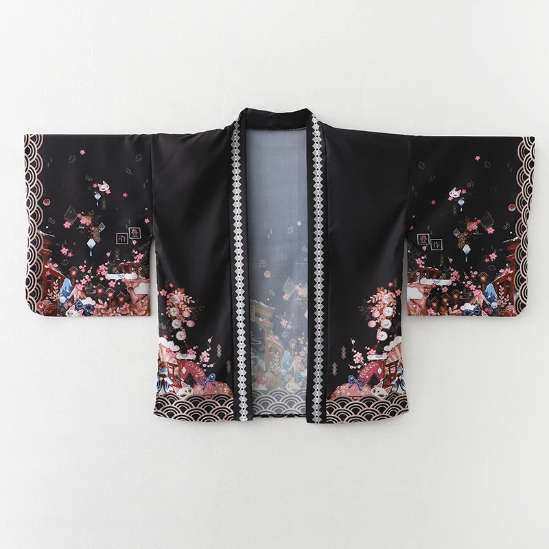 2023 New Summer Loose Red Black Japanese Samurai Streetwear Cardigan Women Men Harajuku Haori Kimono Cosplay Blouse Top Yukata
