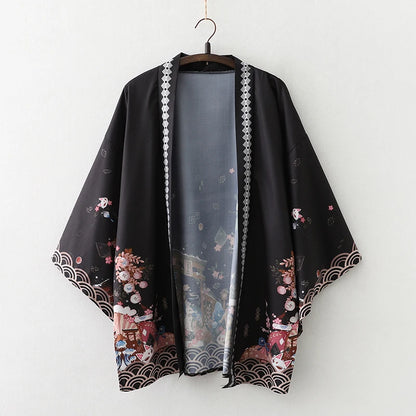 2023 New Summer Loose Red Black Japanese Samurai Streetwear Cardigan Women Men Harajuku Haori Kimono Cosplay Blouse Top Yukata