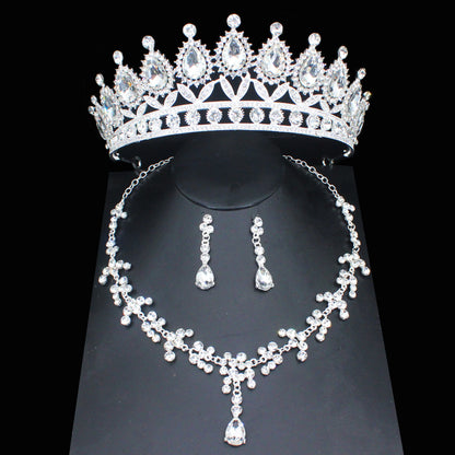 Pink Crystal Bridal Jewelry Sets For Women Girl Princess Tiara/Crown Earring Necklace Wedding Pageant Prom Jewelry Accessories