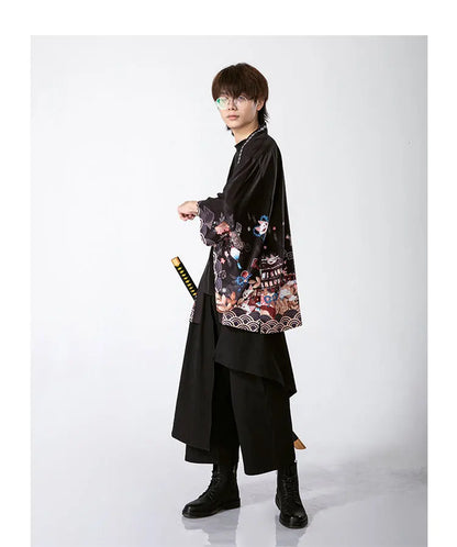 2023 New Summer Loose Red Black Japanese Samurai Streetwear Cardigan Women Men Harajuku Haori Kimono Cosplay Blouse Top Yukata
