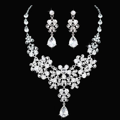 Pink Crystal Bridal Jewelry Sets For Women Girl Princess Tiara/Crown Earring Necklace Wedding Pageant Prom Jewelry Accessories
