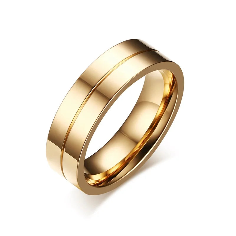 Vnox Trendy Wedding Bands Rings for Women / Men Love Gift Gold-color Stainless Steel CZ Promise Couple Jewelry