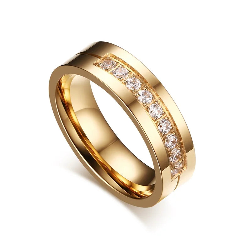 Vnox Trendy Wedding Bands Rings for Women / Men Love Gift Gold-color Stainless Steel CZ Promise Couple Jewelry